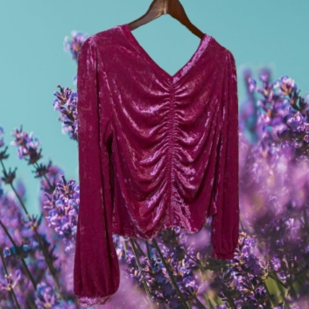 New NWT Gigio "Sylvia" Ruched Velvet Top Magenta Size Large - Picture 5 of 5